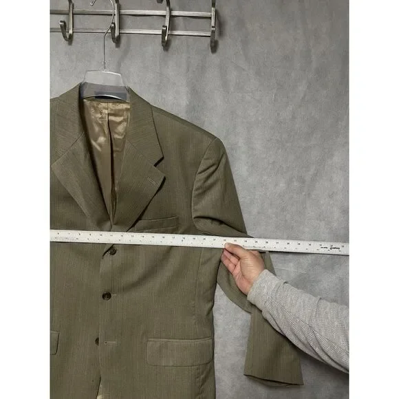 Chaps Ralph Lauren Suit‎ Men 40L Beige 3 Btn Herringbone Wool 34X32 Pants Luxury